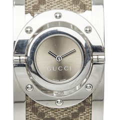 グッチ GGスプリーム トワール バングルウォッチ 腕時計 YA112418 ベージュ シルバー ステンレススチール PVC レディース GUCCI 1-0295604