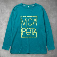 VICA POTA ヴィカポタ 長袖Tシャツ ロンT カットソー トップス 綿 コットン ターコイズグリーン ピーコックグリーン エメラルドグリーン 青緑 ロゴ プリント サイドスリット クルーネック 日本製 M レディース 79-1-2