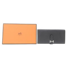 エルメス HERMES ベアン クラシック シェーブル (レザー) SV金具 □K刻印 (2007年) 長財布 かぶせ蓋 コンチネンタルウォレット ロングウォレット 二つ折り財布 H金具 レディース メンズ アルドワーズ グレー 美品 中古 mcd08003