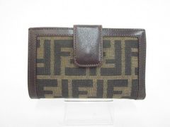フェンディ FENDI ズッカ柄 がま口 二つ折り財布 ブラウン系 レディース 中古