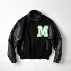 Canada Sportswear カナダスポーツウェア スタジャン M スタジアムジャンパー レザー ワッペン カレッジロゴ ブラック メンズ アウター ウール メルトン サガラワッペン カレッジロゴ刺繍 袖レザー ジャケット ブルゾン 上着 防寒