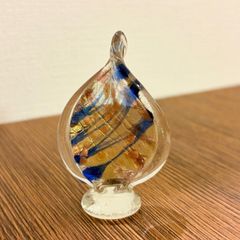 ガラス オブジェ 置物 雫型 しずく ペーパーウェイト ガラス細工 ガラス工芸 ブルー ゴールド 高さ約7cm インテリア 飾り