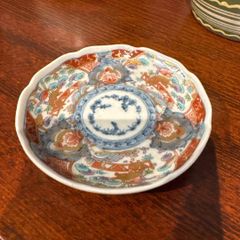【東あずま店　併売品】  龍峰窯 色絵 輪花皿 小皿 豆皿 瀬戸物　皿　お皿　食器　雑貨　和食器　陶器　陶磁器