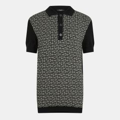 バルマン メンズ トップス ポロシャツ Balmain Mens Mono Designer Polo Shirt BlackIwhite ブラック