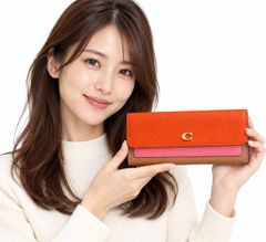 🎀COACH コーチ ミラ ロング フラップ ウォレット・カラーブロック CAO18 B4XJ7