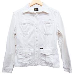 Lee リー デニムジャケット レディース M ホワイト Gジャン ジージャン コットン100% 長袖 ボタン開閉 4ポケット 胸ポケット フラップポケット ウエストタブ ライトアウター 羽織り アメカジ カジュアル ワーク 古着 H.D.LEE KANSAS