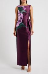ケイ アンジャー レディース トップス ワンピース フラワー柄 レース フラワー Kay Unger Luciana Placed Floral Column Gown Mulberry