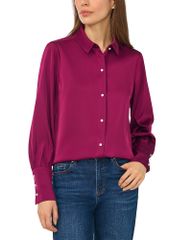 セセ レディース トップス シャツ サテン ブラウス CeCe Satin Faux Pearl Button Blouse Deep Mulberry パール