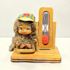 モンチッチ風 ラクちゃん 日本製 쇼와 레트로 砂時計 木製 置物 インテリア ぬいぐるみ ファンシー雑貨 当時物 ヴィンテージ Y8-1026Y