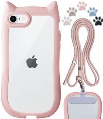 LIISEA iphone se3 ケース クリア 猫耳 可愛い iphone seケース ショルダー ストラップ付き スマホケース iphone se2 ケース おしゃれ 透明 se3 ケース 耐衝撃 アイホンse ケース 韓国 携帯ケース iphone 1