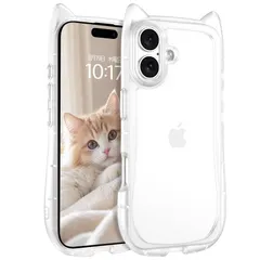 VENINGO iPhone 17対応ケース 透明 かわいい 猫耳 TPU 耐衝撃 クリア 0