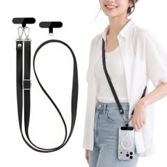 CACOE スマホストラップ PUレザー iPhone用 スマホショルダー 長さ調節可能 TPUストラップホルダー 2枚付き ブラック 1