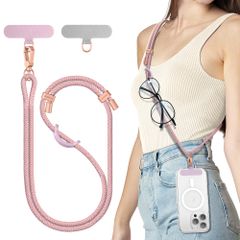 SURPHY スマホストラップ スマホショルダー 首掛け 肩掛け 斜め掛け スマホストラップホルダー付き*2枚 ネックストラップ 携帯ストラップ 軽量 長さ調整可能 落下防止 全機種対応 ピンクパープル 1