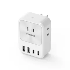 TESSAN usb コンセント type-c タップ 電源タップ USB C充電器 たこあしコンセント 雷ガード付 3口 0