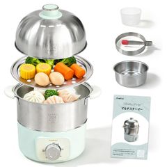 FeeKaa マルチスチーマ ステンレス製 蒸し器 二段 電気せいろ スチームクッカー 蒸籠 サラダチキンメーカー 蒸し料理 ミントグリーンe e180bb50