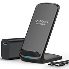 NANAMI ワイヤレス充電器 充電スタンド Qi認証 最大15W 置くだけ充電 20W USB-Cアダプター付属 iPhone／Android対応 0