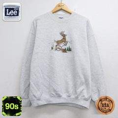 XL 古着 リー Lee 長袖 スウェット メンズ 90年代 90s シカ ししゅう 大きいサイズ クルーネック USA製 グレー 霜降り 26oct19