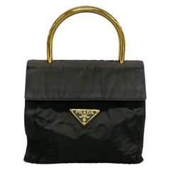 PRADA(プラダ) ハンドバッグ - B4066 黒 メタルハンドル/トライアングルロゴ