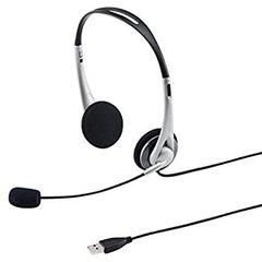 サンワサプライ USBヘッドセット/ヘッドホン 有線 無(全)指向性マイク 軽量 Skype Zoom Teams対応 シルバー MM-HSUSB16SV