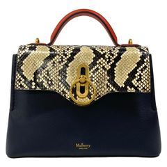 MULBERRY(マルベリー) ハンドバッグ ミニシートン 黒×アイボリー×レッド 型押し加工 レザー