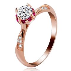 Uloveidoローズゴールドメッキソリティアシミュレートされたダイヤモンドの結婚指輪、925スターリングシルバー婚約指輪LJ091 サイズ18 1
