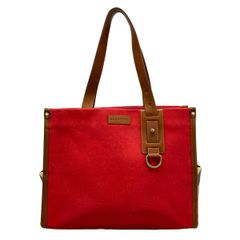 BURBERRY/Burberry バーバリー トートバッグ レッド×ブラウン×マルチ チェック柄 レザー