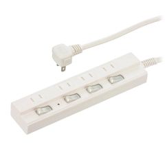 オーム電機 電源タップ コンセントタップ 節電タップ 雷ガード 4個口 3m ランプ付き個別スイッチ付き L型プラグ 感電防止シャッター付きコンセント HS-TPK43W-22 00-1574 OHM 1