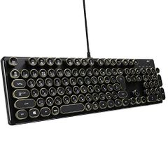 HKW タイプライター風メカニカルキーボード 青軸 JIS配列 109キー USB有線 日本語キーボード (アンティーク)