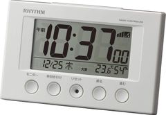 リズム RHYTHM 目覚まし時計 電波時計 温度計・湿度計付き フィットウェーブスマート 白 7.7×12×5.4cm 8RZ166SR03 1
