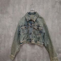 GU ジーユー アウター Gジャン デニムジャケット カバーオール L ブルー系 春秋 レディース デニムジャケット ケミカルウォッシュ クロップド丈 ショート丈 ウォッシュド アメカジ カジュアル 韓国風 ラ ヴェリタ古着 261014-3006
