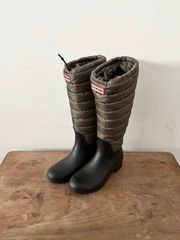 【美品】HUNTER キルティング トール スノーブーツ / レインブーツ カーキ UK6
