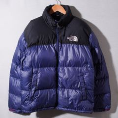 ノースフェイス THE NORTH FACE ヌプシ ダウンジャケット M 大きめ パープル ネイビー 700フィル フード格納 ストリート オーバーサイズ 古着 Z318