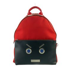 FENDI フェンディ リュックサック モンスターシリーズ フェンディ フェイス バックパック 7VZ012 レッド ブラック ナイロン レザー メンズ シルバー金具