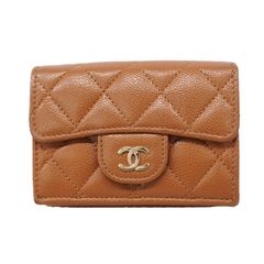 6ke5214 シャネル 三つ折り財布 マトラッセ キャビアスキン ブラウン シャンパンゴールド金具 중고 レディース