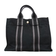 6ke5246 エルメス トートバッグ フールトゥPM キャンバス ブラック シルバー金具 중고 レディース