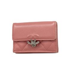 6ke5285 シャネル 三つ折り財布 マトラッセ キャビアスキン ピンク シルバー金具 중고 レディース