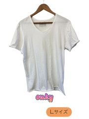 3021107 ouky ウォッシュ加工ヴィンテージVネックTシャツ メンズ Lサイズ ホワイト 切りっぱなし Vネック アメリカンカジュアル 여름