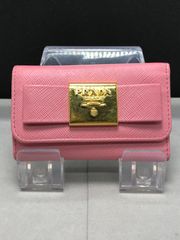 PRADA 프라다 6연 키 케이스 사피아노 리본 핑크계×골드계 3849