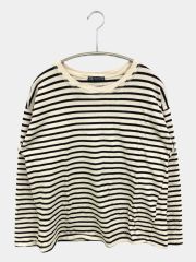 ZARA ザラ Tシャツ カットソー USA M ホワイト ボーダー柄 ショート丈 長袖 クルーネック 丸首 レディース