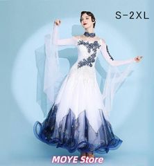 新品?社交ダンスドレス フロート 上品 社交ダンス ドレス 社交ダンス衣装 ワンピース 長袖 広がる裾 花柄 豪? レッスン着 発表会 競技着 練習着 演出用 スタンダード ワルツ専用ドレス ロング丈 オールシーズン ホワイトlf0128