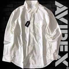 AVIREX アヴィレックス アビレックス BASIC ARMY POPLIN L/S SHIRT 綿100% コットン ベーシック アーミー ミリタリー カジュアル 長袖 シャツ ミリシャツ 783-3920007 030 ホワイト▲010▼61015s01