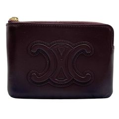 CELINE セリーヌ コインケース キュイルトリオンフ コインパース ボルドー系 レザー レディース ゴールド金具 美品