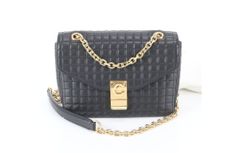 CELINE セリーヌ ショルダーバッグ C ミディアム ブラック系 レザー レディース キルティング チェーン ゴールド金具 美品