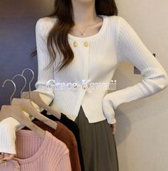 ニットカーディガン レディース カーディガン スクエアネック ニット ショートカーディガン 레트로 カーデ ボタンカーディガン ニットトップス セーター 前開き アウター 春秋 니트