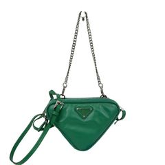 PRADA プラダ ショルダーバッグ トライアングルミニ 1NR015 グリーン系 レザー レディース チェーン シルバー金具 美品