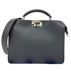 FENDI フェンディ ハンドバッグ セレリア ピーカブー アイシーユー スモール 7VA530 ブラック系 レザー ユニセックス 2WAY ショルダーバッグ シルバー金具 美品
