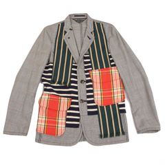 꼼데가르송 オムプリュスCOMME des GARCONS HOMME PLUS ストール切替デザイングレンチェックジャケット グレー紺緑赤XS