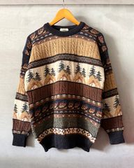 90’s CONCEPT - Wool knit sweater - (size S) Made in Britain コンセプト セーター 柄物セーター ニット 英国製 イギリス製 アースカラー
