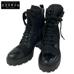 PRADA　プラダ　Re-Nylon トライアングルロゴプレート レースアップ ヒールブーツ　36 1/2
