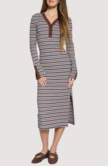ロストアンドワンダー レディース トップス ワンピース ミディ コットン Lost Wander Dreamy Edit Stripe Long Sleeve Cotton Blend Midi Dr